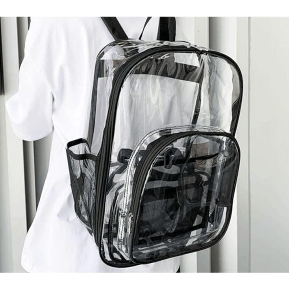 Clear Backpack Heavy Duty PVC Transparent Waterproof (Black trim) NWOT 17x12x6"